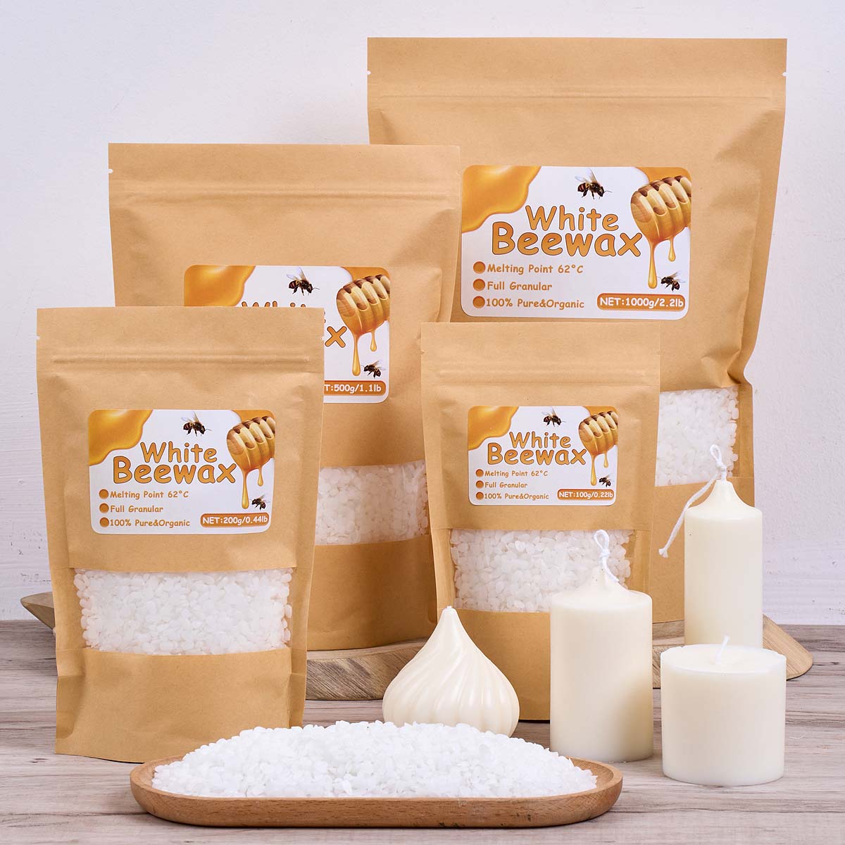 Beeswax Taper Candle - 1000 جرام شمع العسل الأبيض لتقوم