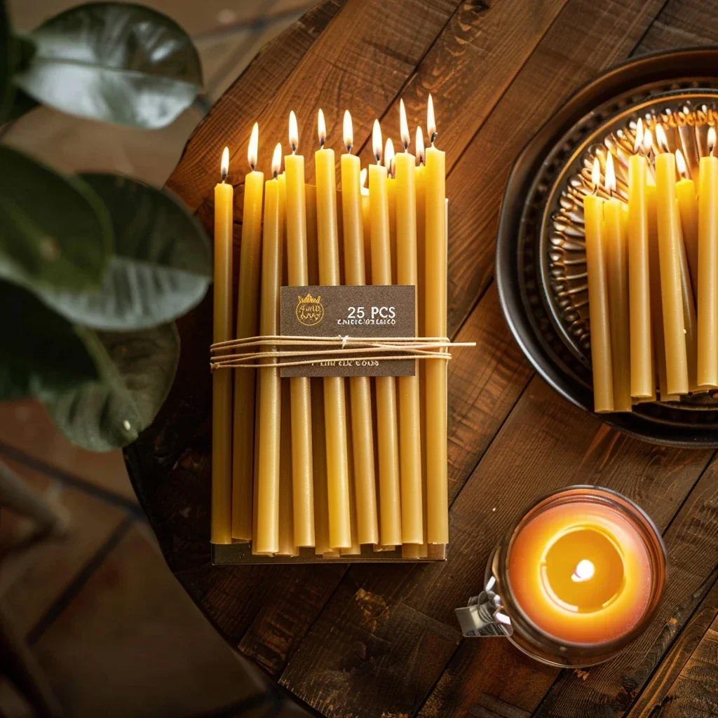 25 قطعة/1 حزمة شمعة هانوكا شمع - مراجعة Beeswax Taper Candle وسعره