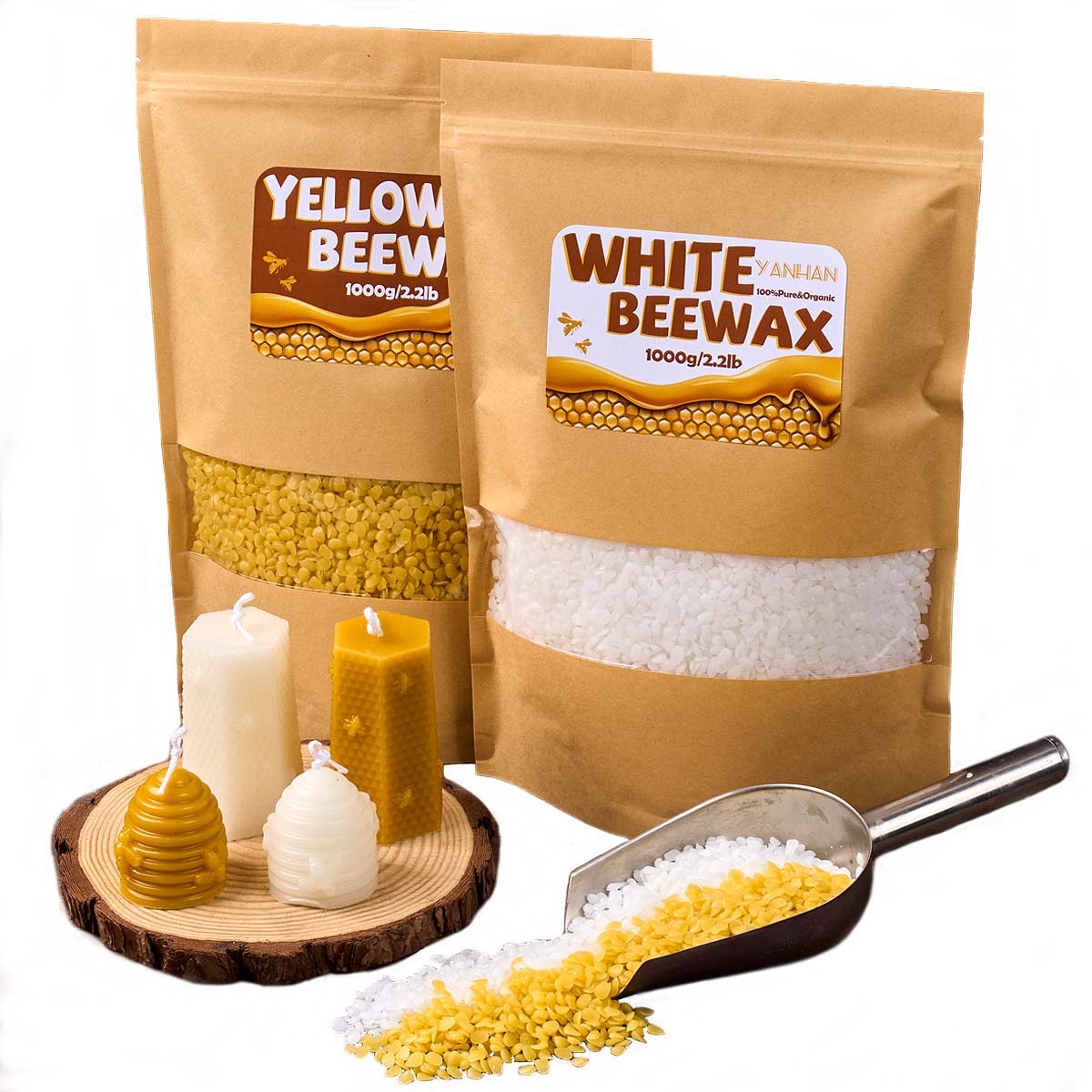 1000 جرام حبيبي طبيعي نقي أبيض - مراجعة Beeswax Taper Candle وسعره